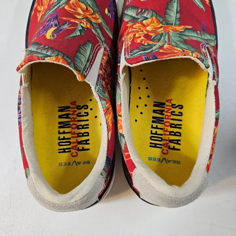 Seavees Womens Hawthorne Slip On Magnum Shoes Size 5 Red Hawaiian Bird‎ Poplin
